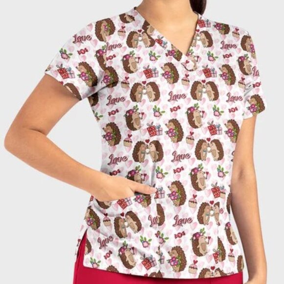 Prints By Mayven Hedgehog Honey Scrub Top Size Xs - Picture 1 of 7